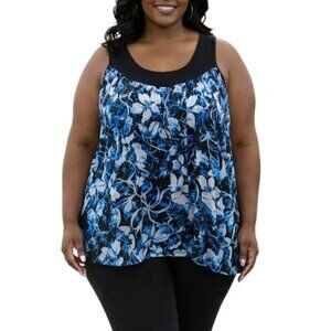 Claudia Richard Plus Size 2X Top Sleeveless Floral Print Top Black/Blue Blouse